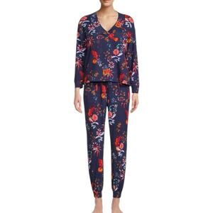 Pioneer Women Large Blue Flower Long sleeve Jogger set PJ Pajamas Sleep wear